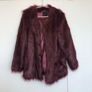 F21 burgundy faux fur coat